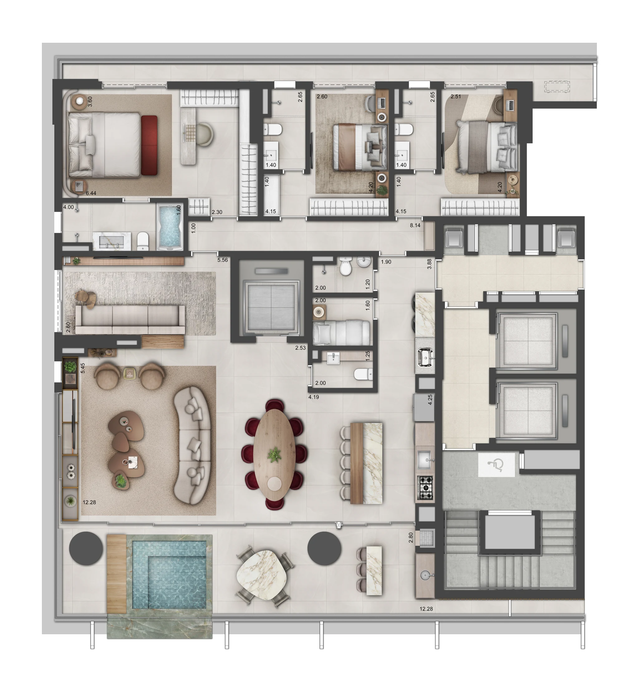 Planta Apartamento Tipo Final 01 - opção 3 suítes