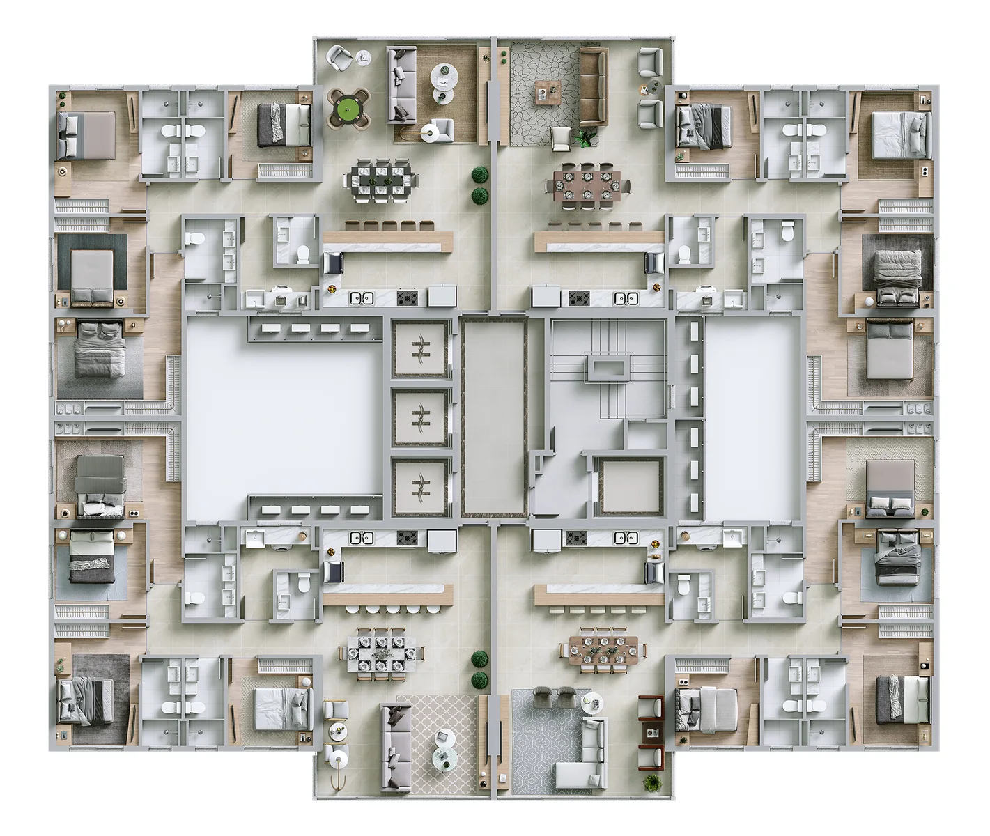 Planta Tipo 1 - 141,03 m² a 141,88 m²