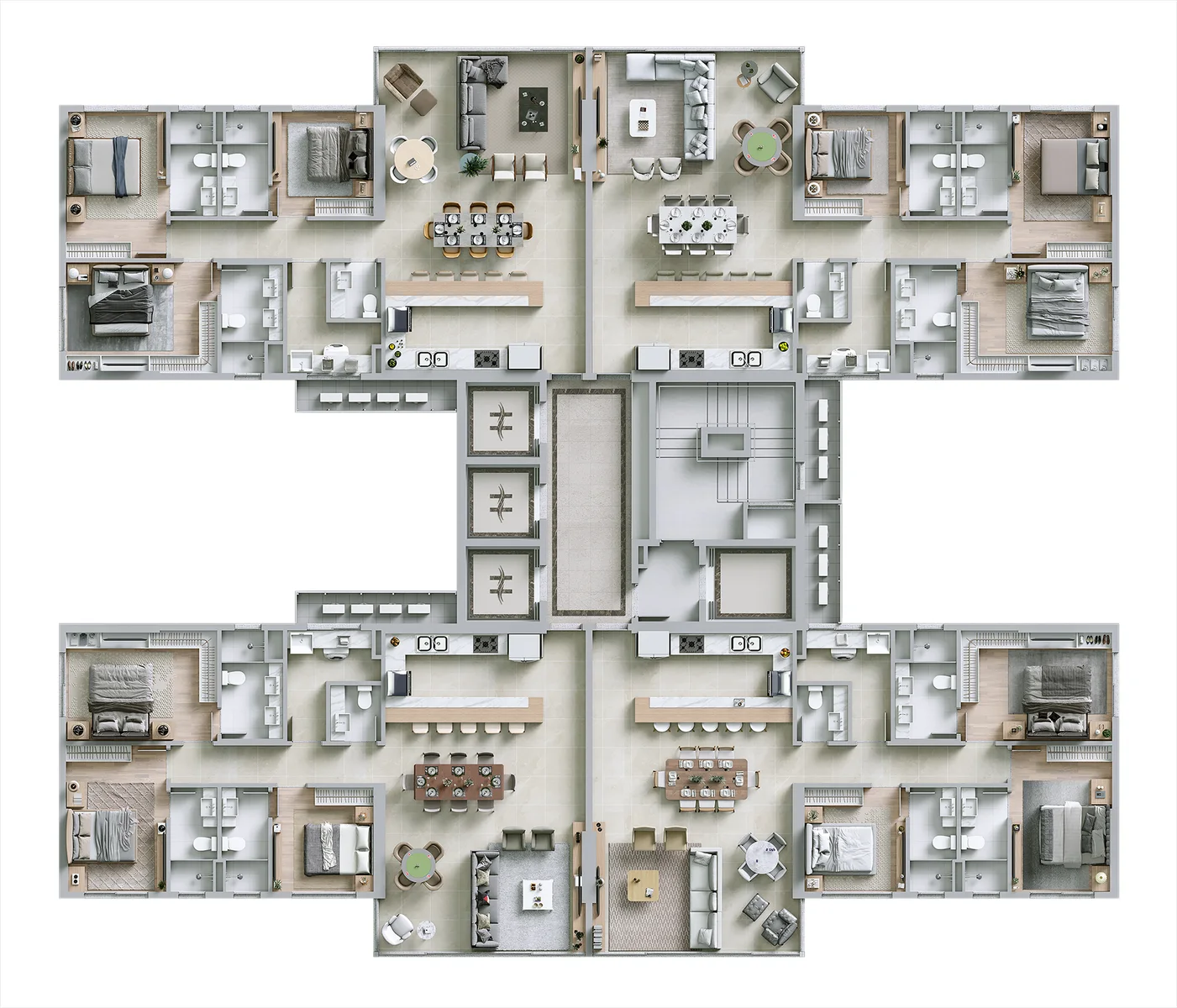 Planta Tipo 2 sem aba - 125,47 m² a 126,31 m²